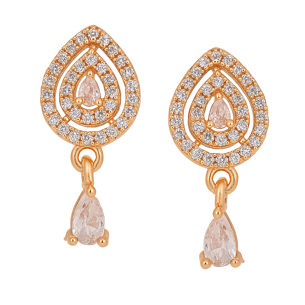 18k Rose Gold Plate stud Earrings for Women and Girls (Drop design