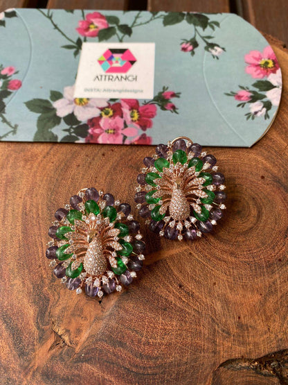 Dancing Peacock Beaded Oversized Diamond Studs | LaLa Land Collection - Attrangi
