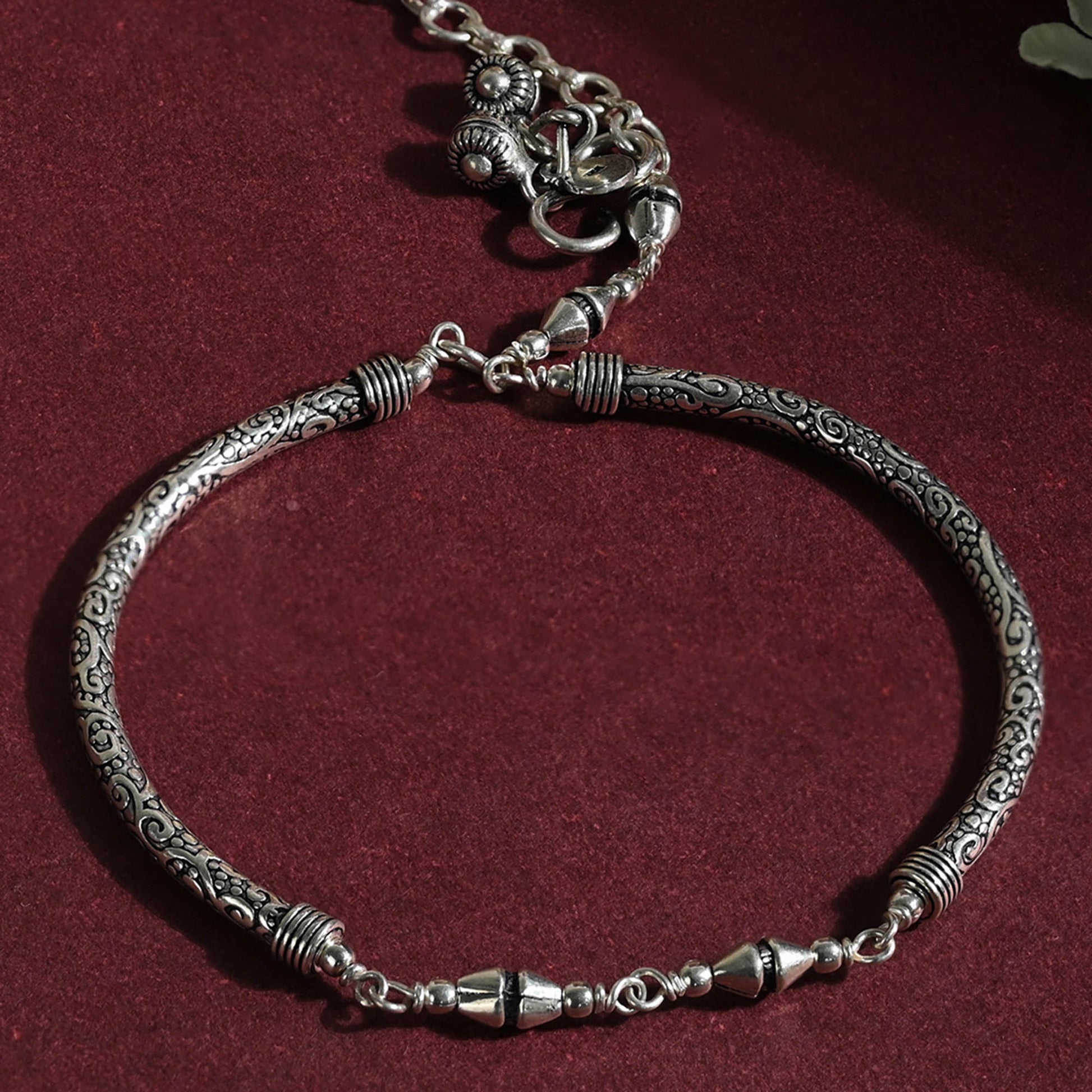 Cylindrical Link Silver Anklet
