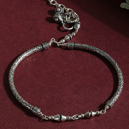 Cylindrical Link Silver Anklet