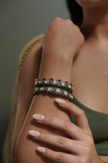 Dhara Antique Gold Moissanite Bangle With Meenakari Work - Attrangi