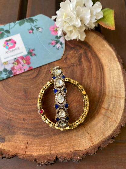 Dhara Antique Gold Moissanite Bangle Set With Meenakari Work - Attrangi
