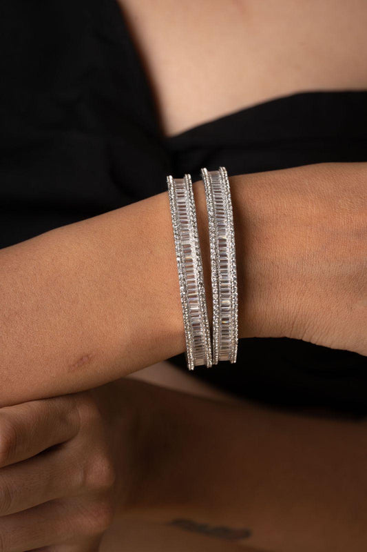 Diamond Baguette Bangle Set - Attrangi