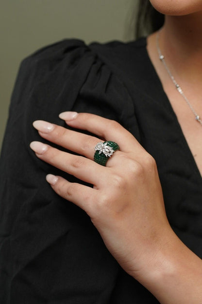 Diana Band Ring with Diamond Floral Motif - Attrangi