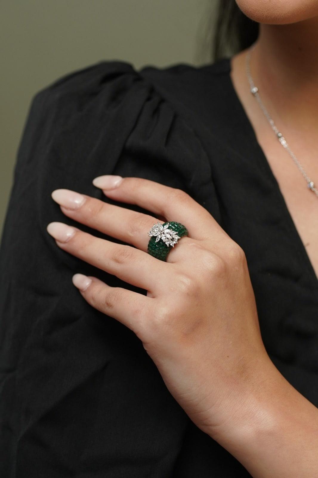 Diana Band Ring with Diamond Floral Motif - Attrangi