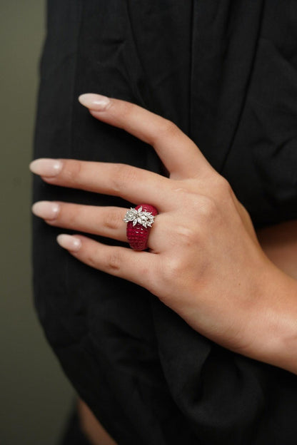 Diana Band Ring with Diamond Floral Motif - Attrangi