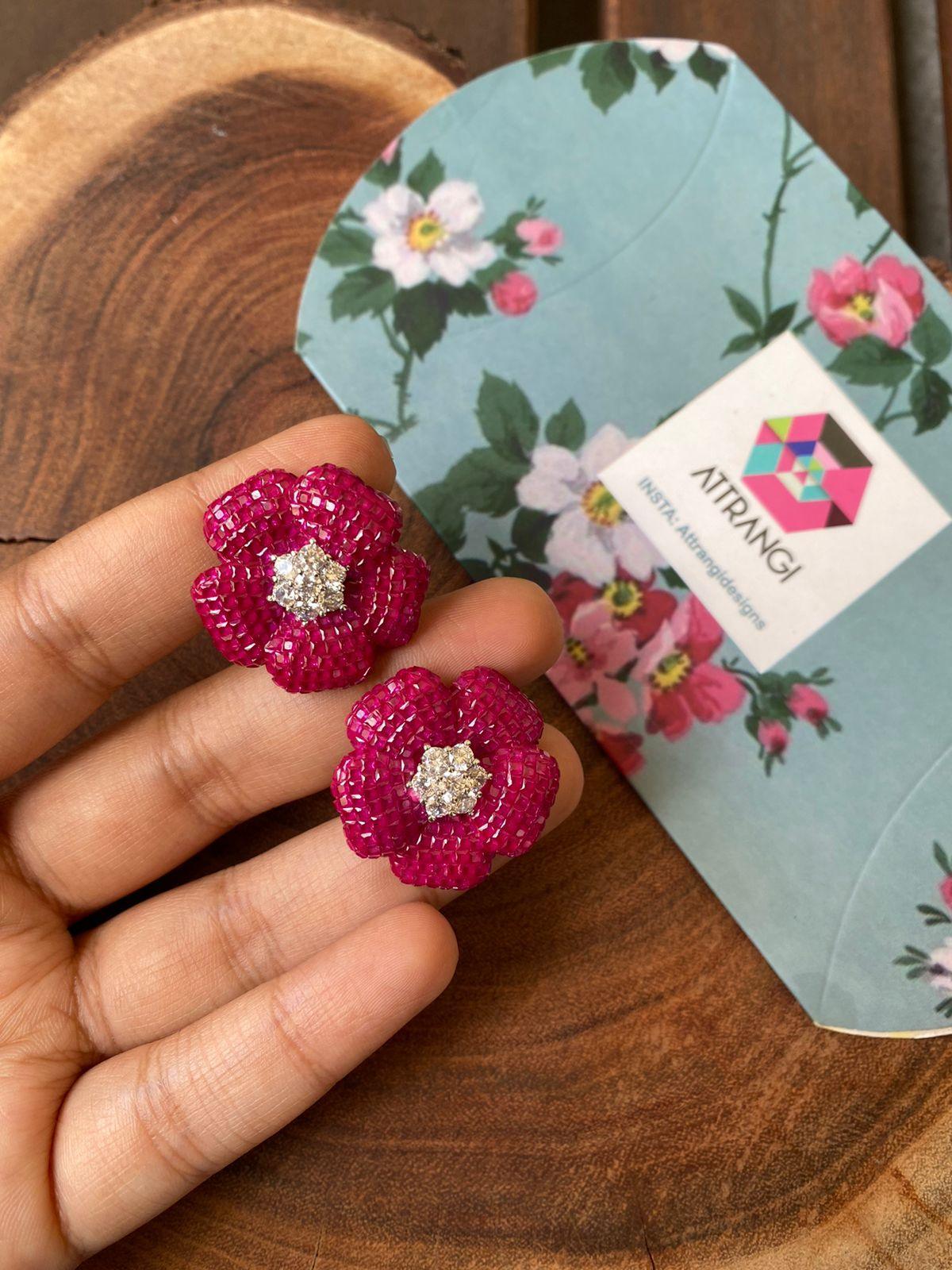 Diana Floral Fantasy Invisible Setting Diamond Studs - Attrangi