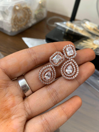 Double Solitaire Earrings - Attrangi