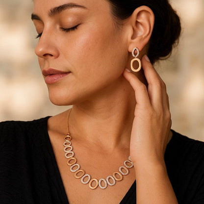 Rose Gold Sleek Oval Statement Necklace Set
