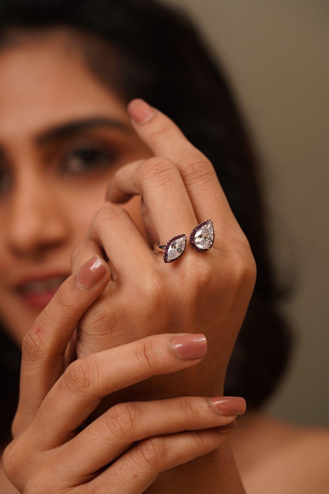 Dual Bonaza Double Solitaire coloured Halo Ring - Attrangi