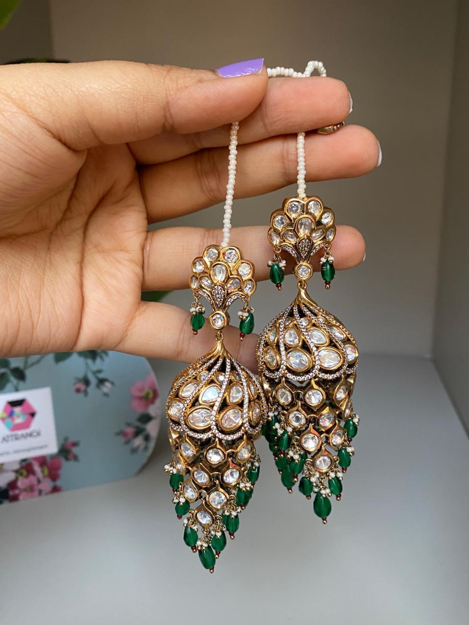 Dulhaniya Uncut Diamond Dramatic Jhumkas with Kannauti - Attrangi