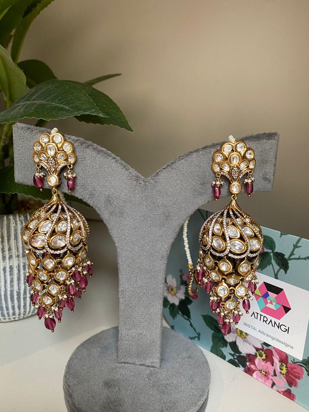 Dulhaniya Uncut Diamond Dramatic Jhumkas with Kannauti - Attrangi