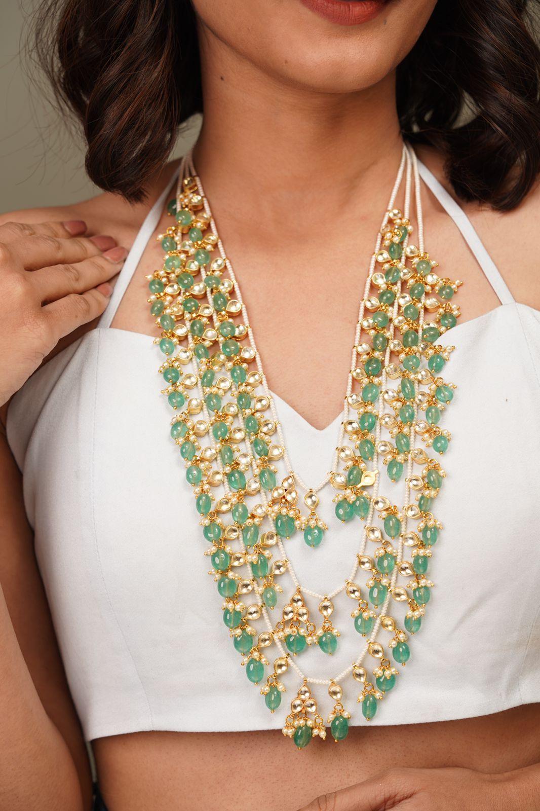 Durga 3 layer Rani Haar In Mint - Attrangi