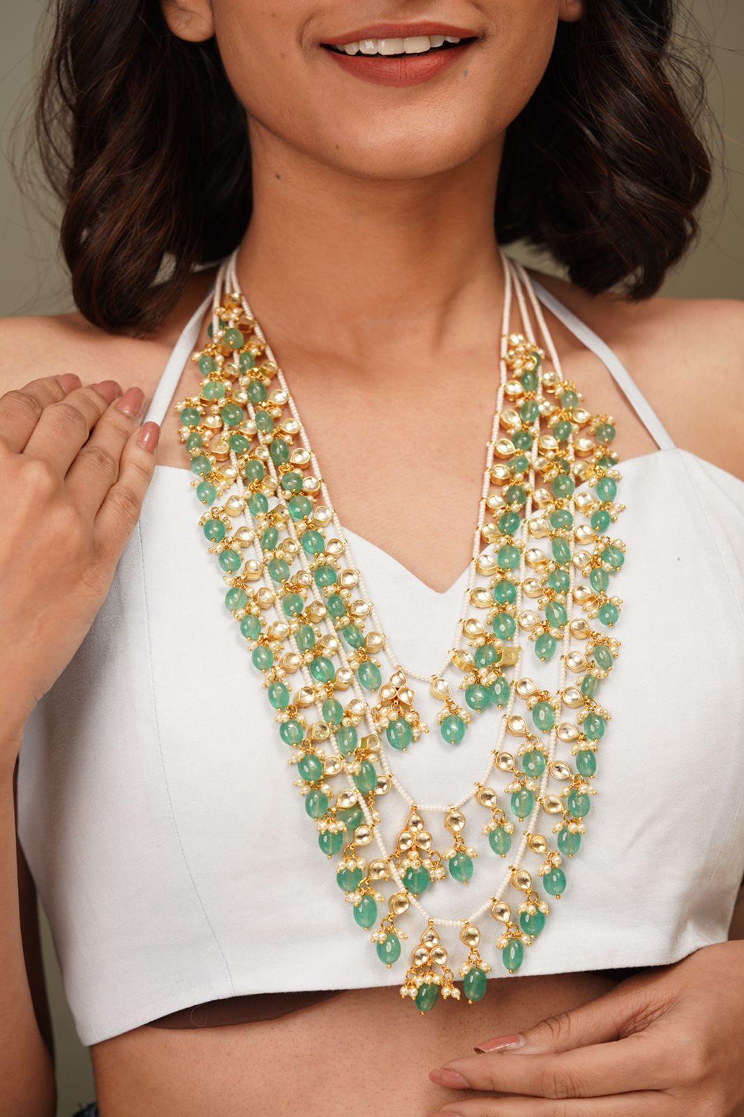 Durga 3 layer Rani Haar In Mint - Attrangi