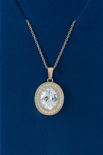 Rose Gold Plated Ruby Oval Pendant Necklace and Earring Set for Women and Girls | Anti-Tarnish | Anti-Allergy | Office Wear | Gifting