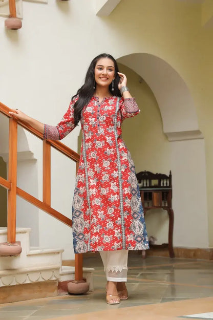 round neck Cotton Straight Kurta