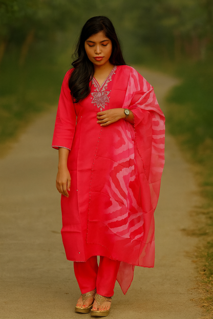 Red Kurti With Silver Embroidery For Women & Girls