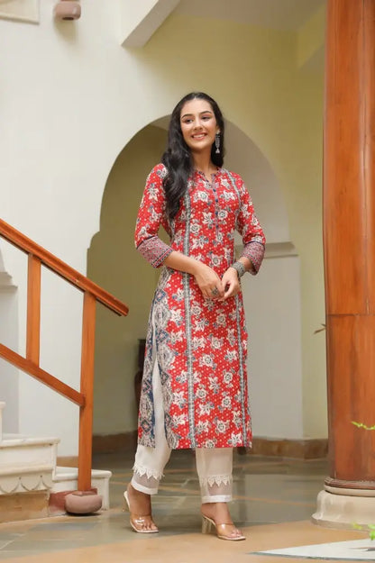 Floral Printed Cotton Straight Kurta