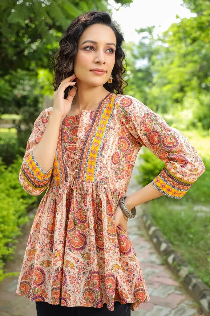 Women Beige Ethnic Empire Top