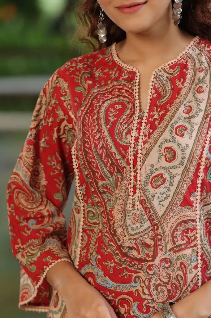 Women Red  Pure Cotton A-line Kurta