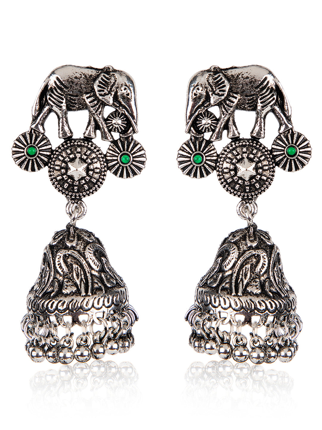 Priyaasi Oxidised Silver Plated Elephant Jhumka Earrings