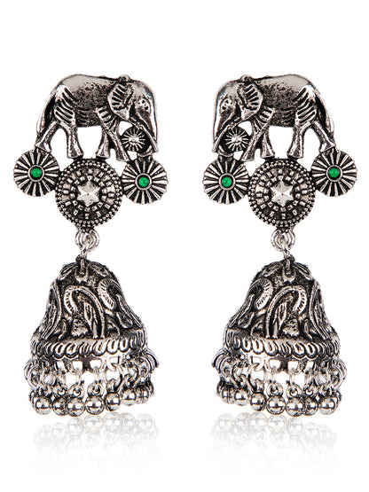 Priyaasi Oxidised Silver Plated Elephant Jhumka Earrings