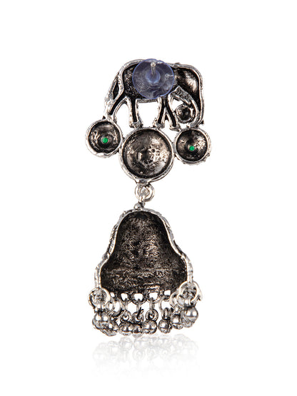 Priyaasi Oxidised Silver Plated Elephant Jhumka Earrings
