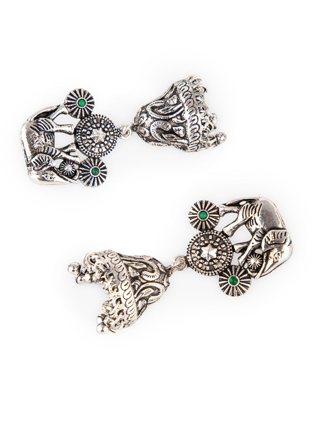 Priyaasi Oxidised Silver Plated Elephant Jhumka Earrings