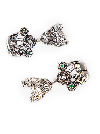Priyaasi Oxidised Silver Plated Elephant Jhumka Earrings