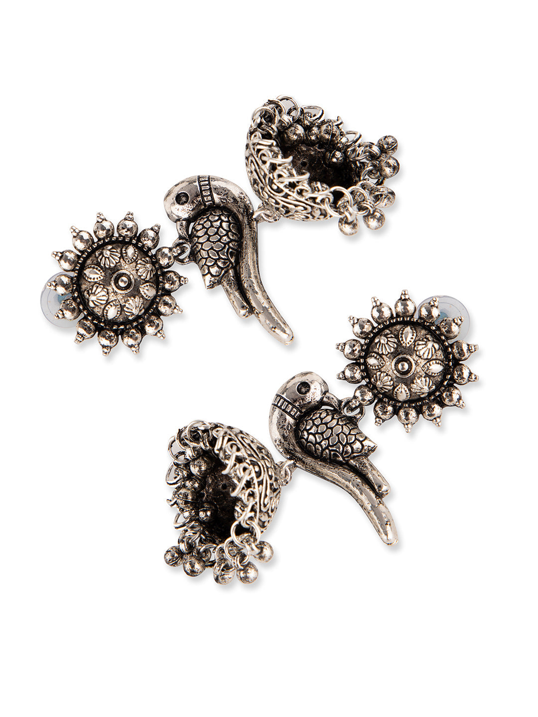 Priyaasi Oxidised Peacock Silver Plated Jhumka Earrings