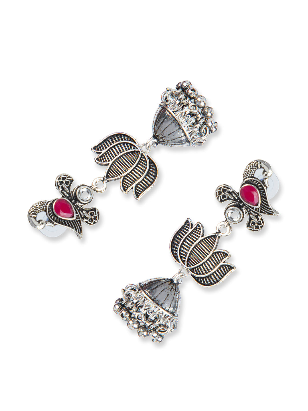 Priyaasi Oxidised Peacock & Floral Jhumka Earrings