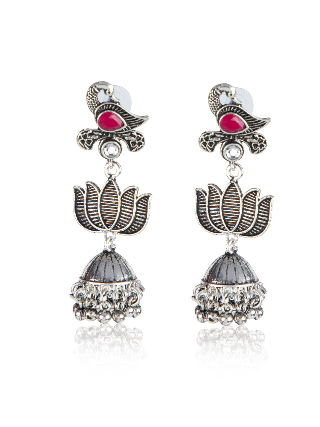 Priyaasi Oxidised Peacock & Floral Jhumka Earrings