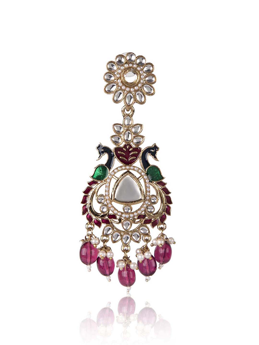 Priyaasi Green Stone Studded Gold Plated Kundan Drop Earrings