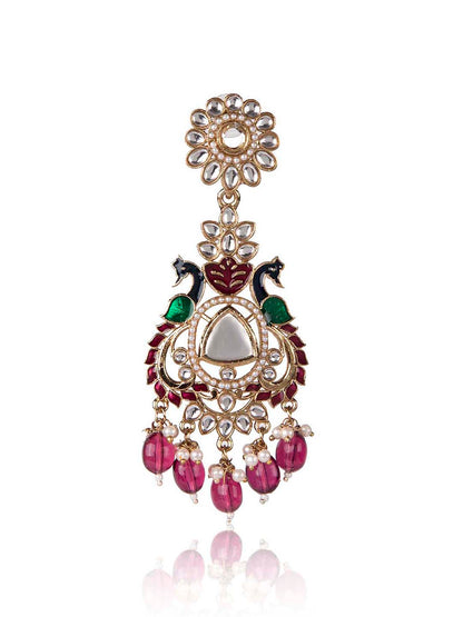 Priyaasi Green Stone Studded Gold Plated Kundan Drop Earrings