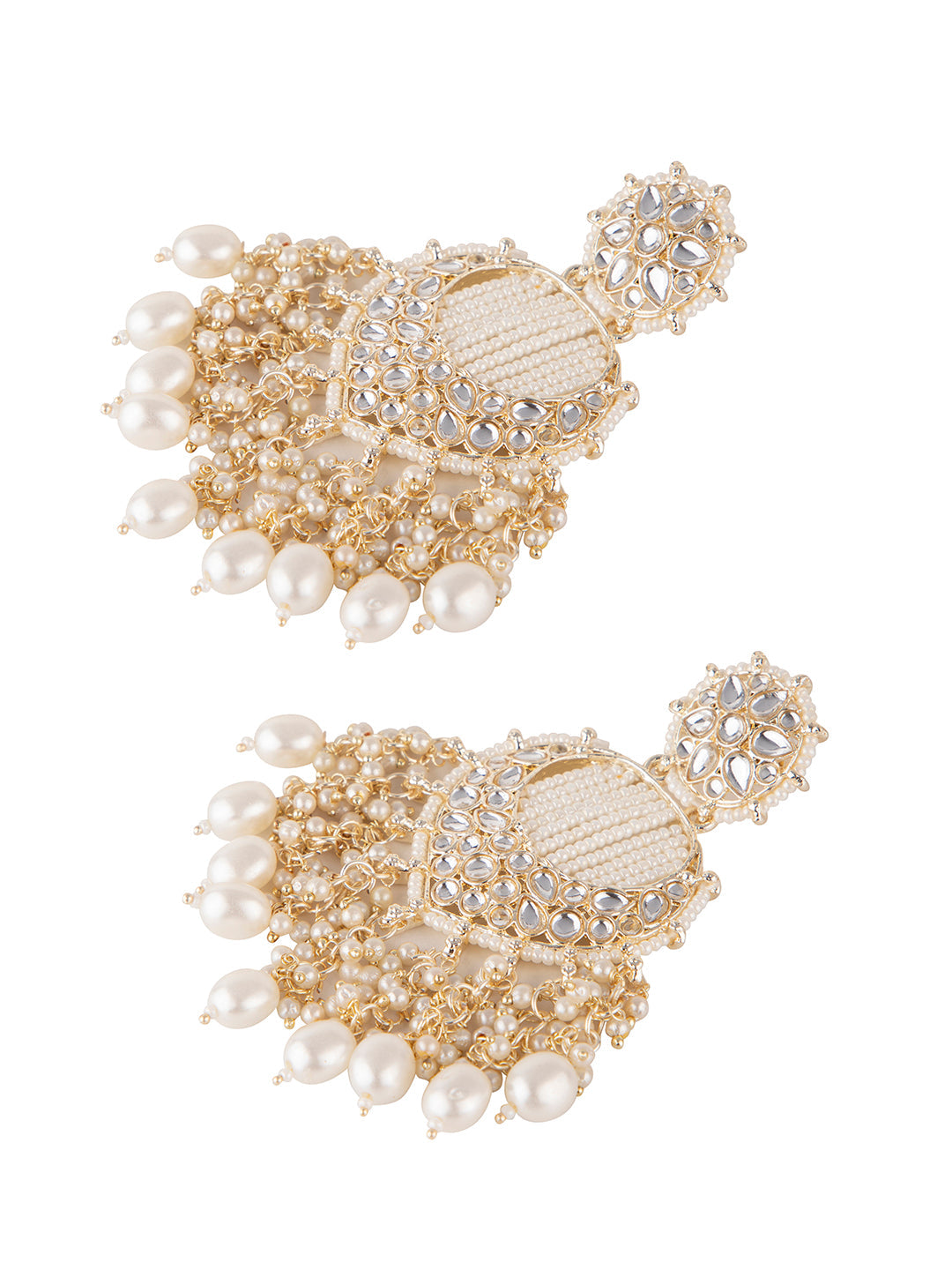 Priyaasi White Beaded Gold Plated Floral Kundan Drop Earrings