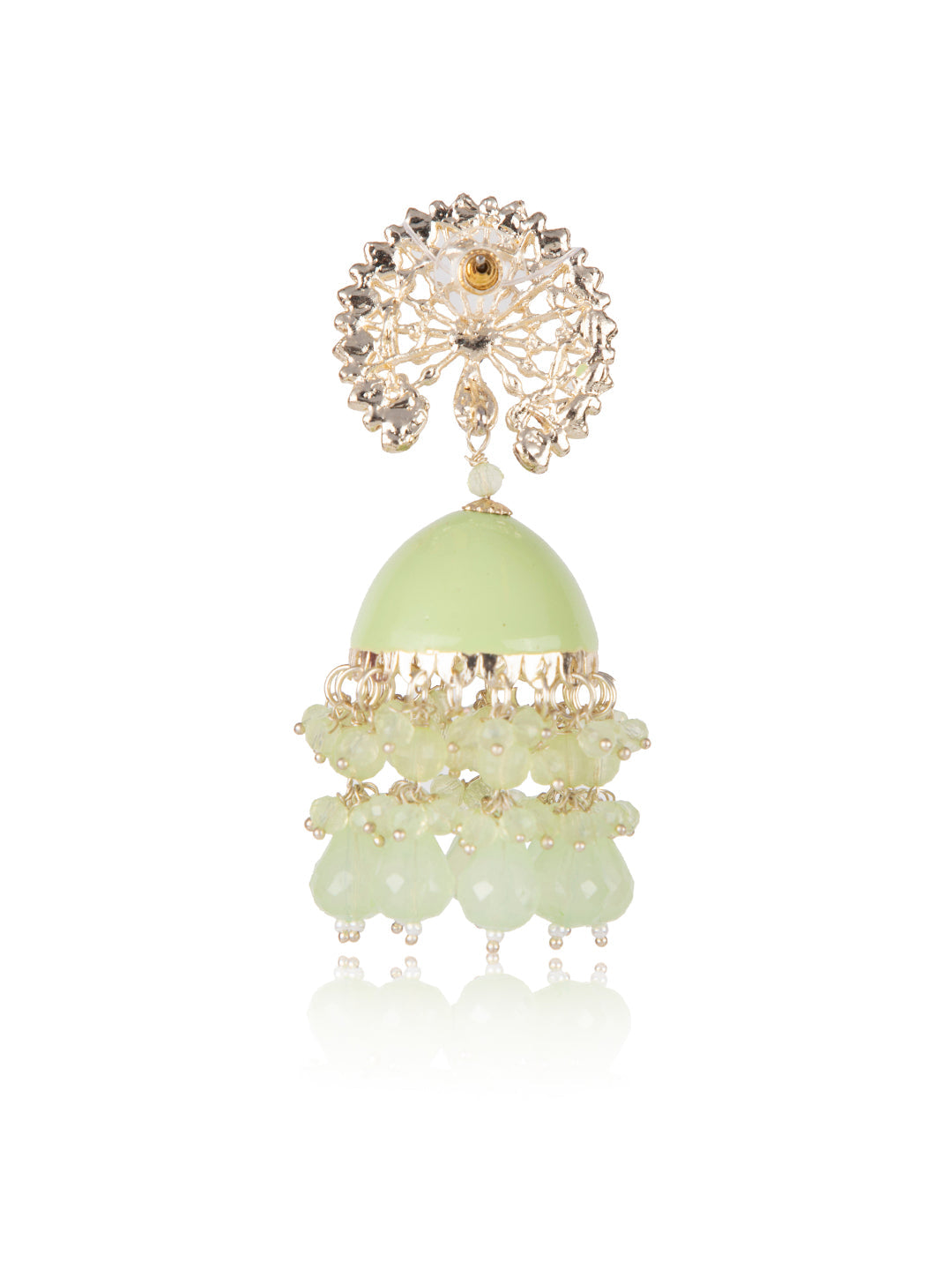 Priyaasi Green Crystal Peacock Shaped Meenakari Jhumka Earrings