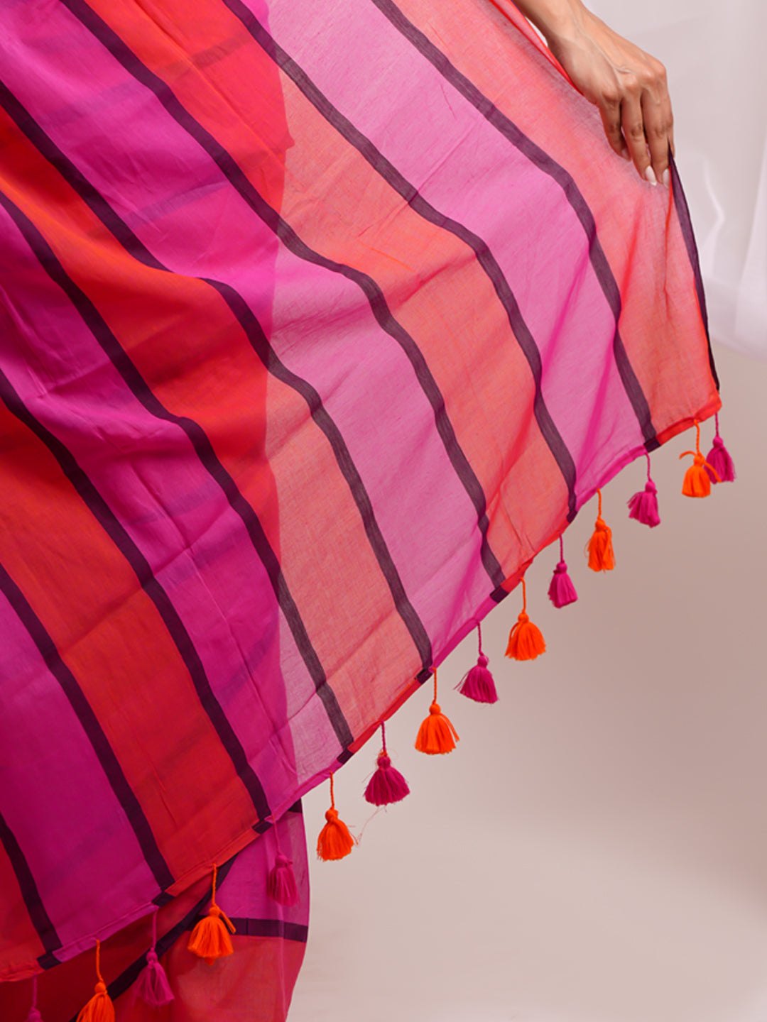 Mul Cotton Saree Gulmohar Stripes