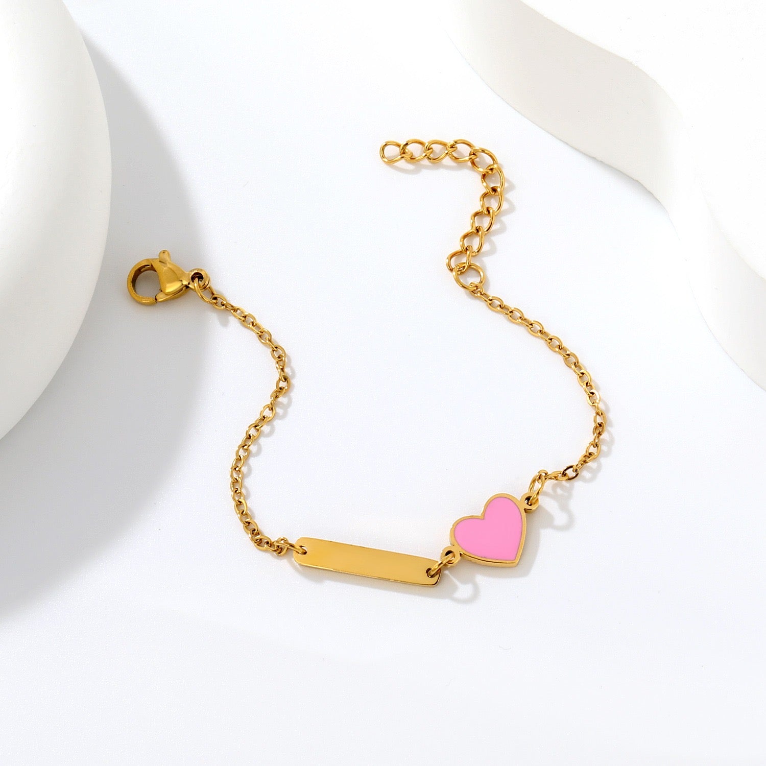 Pink Heart Customised 18K Gold Plated Children's Bracelet | Custom Engraving
