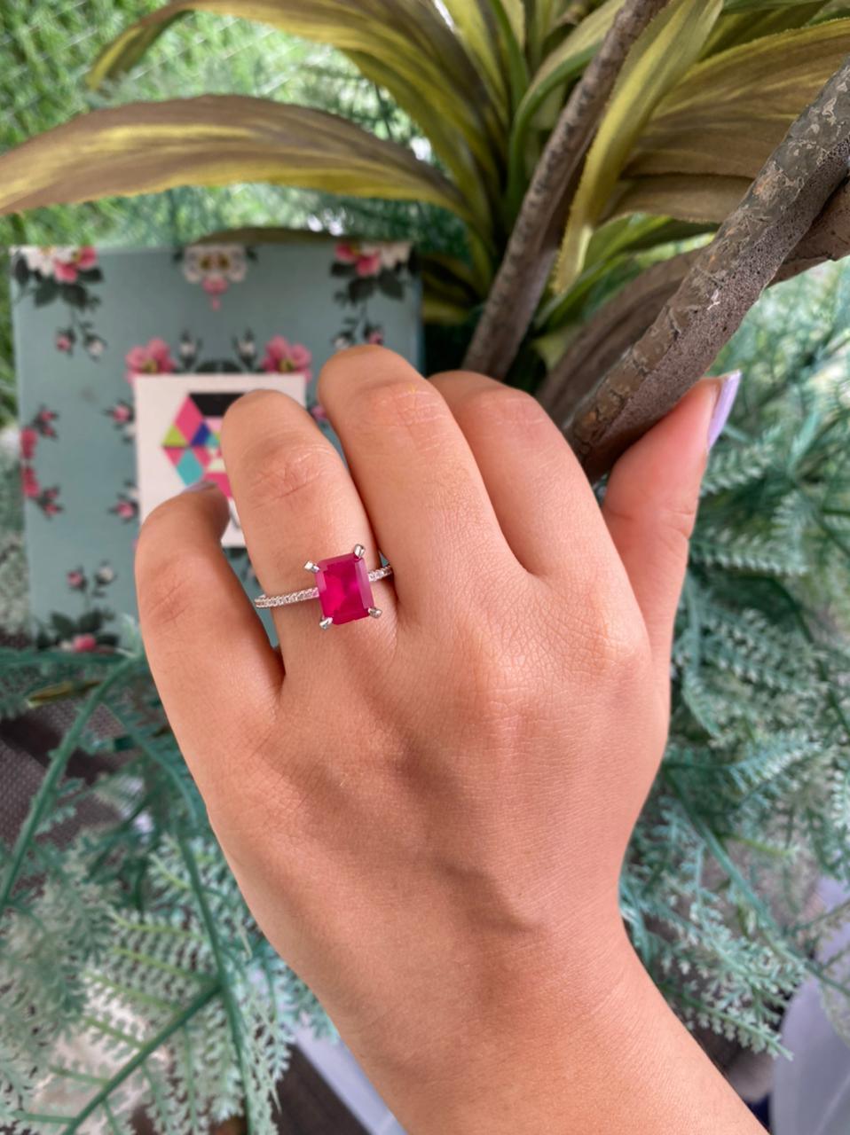 Emerald Cut Solid Coloured Solitaire Ring - Attrangi
