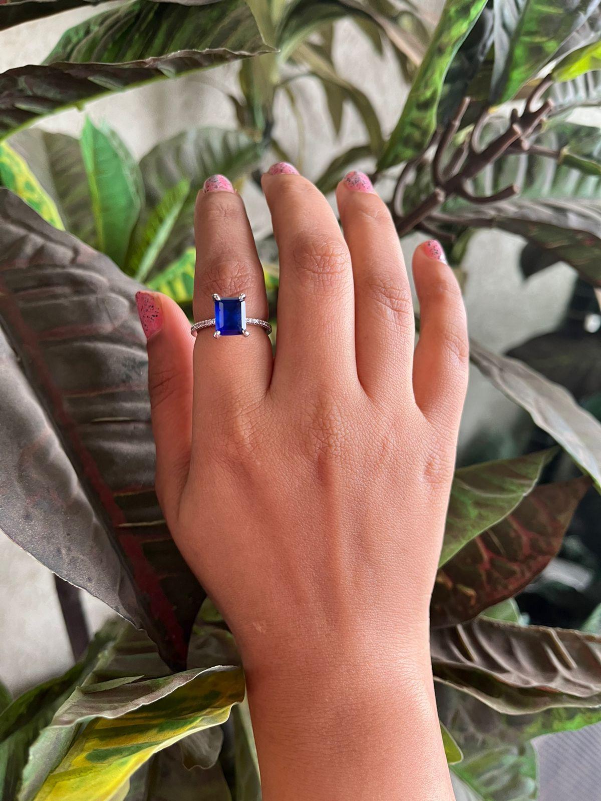 Emerald Cut Solid Coloured Solitaire Ring - Attrangi