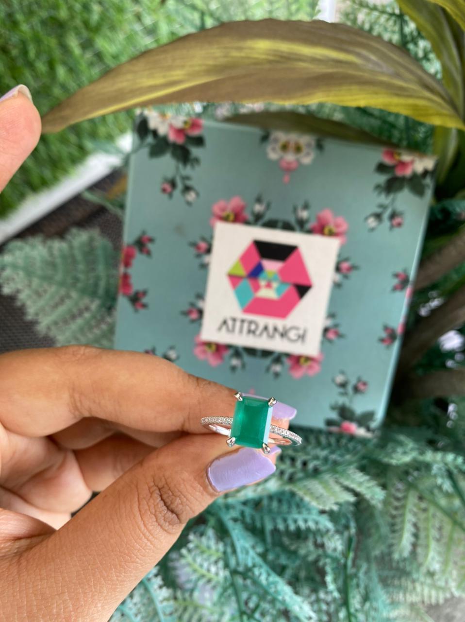 Emerald Cut Solid Coloured Solitaire Ring - Attrangi