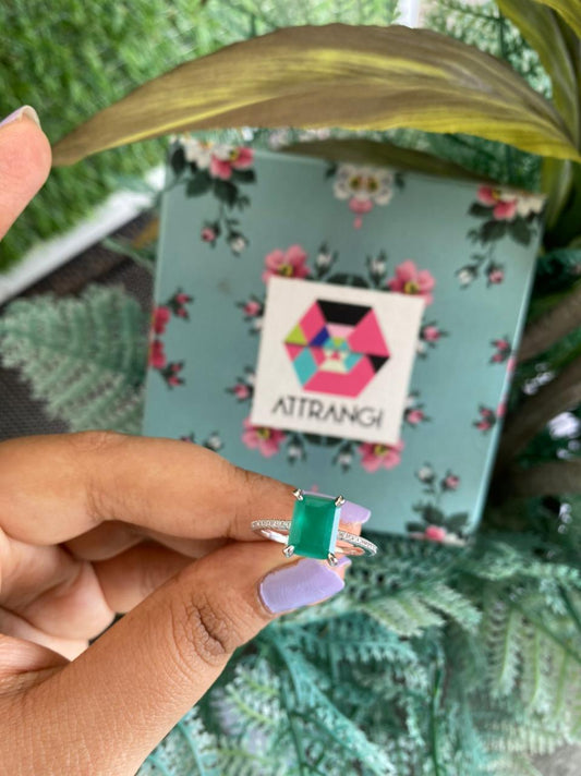 Emerald Cut Solid Coloured Solitaire Ring - Attrangi