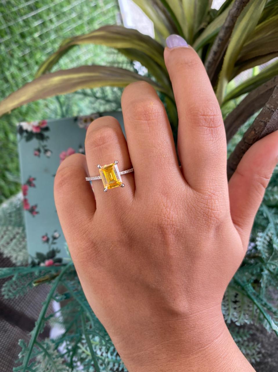 Emerald Cut Solid Coloured Solitaire Ring - Attrangi