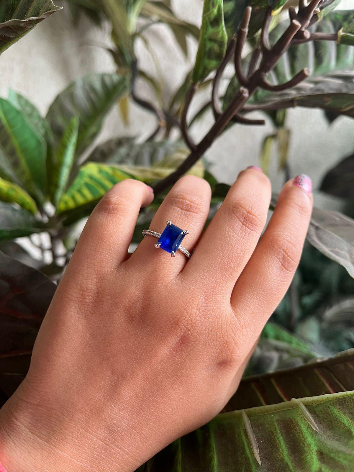 Emerald Cut Solid Coloured Solitaire Ring - Attrangi