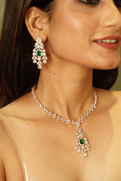 Emily In Rose Gold Diamond Necklace Set - Attrangi