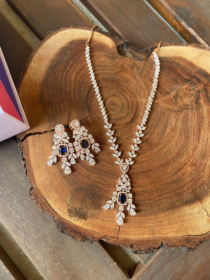 Emily In Rose Gold Diamond Necklace Set - Attrangi