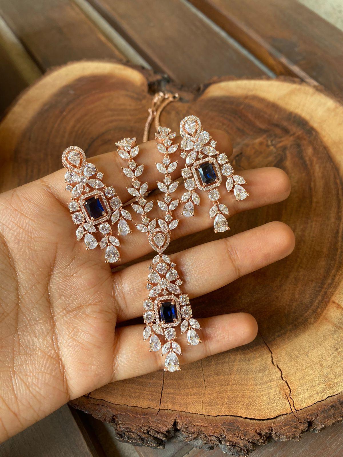 Emily In Rose Gold Diamond Necklace Set - Attrangi