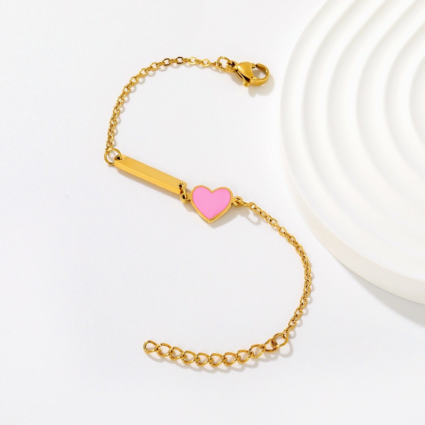 Pink Heart Customised 18K Gold Plated Children's Bracelet | Custom Engraving