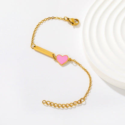 Pink Heart Customised 18K Gold Plated Children's Bracelet | Custom Engraving