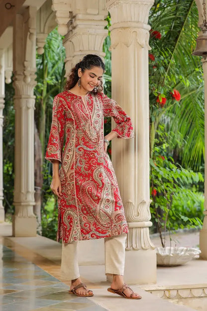 round neck Cotton A-line Kurta